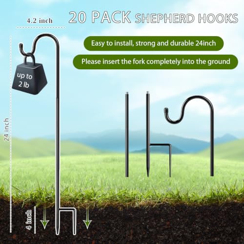 Image of 20 Pcs 24 Inch Shepherd Hook for Outdoor Adjustable Bird Feeder Pole