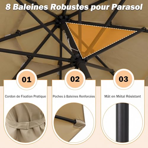 Parasol inclinable 3 m toit 3 couches beige RELAX4LIFE