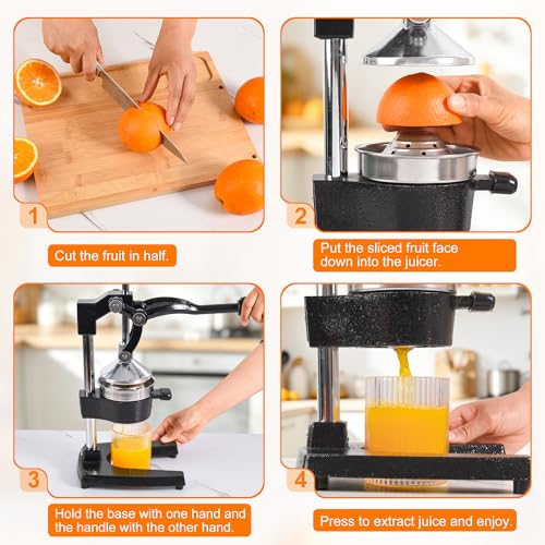 AUFXKOO Manual Cast Iron Juicer,Orange Squeezer Heavy Duty,Juicer Press for Citrus Lemon Grapefruit Pomegranate, Hand Press Orange Juicer for Home and Bar Use (Black) by AUFXKOO - Used condition - Image 3