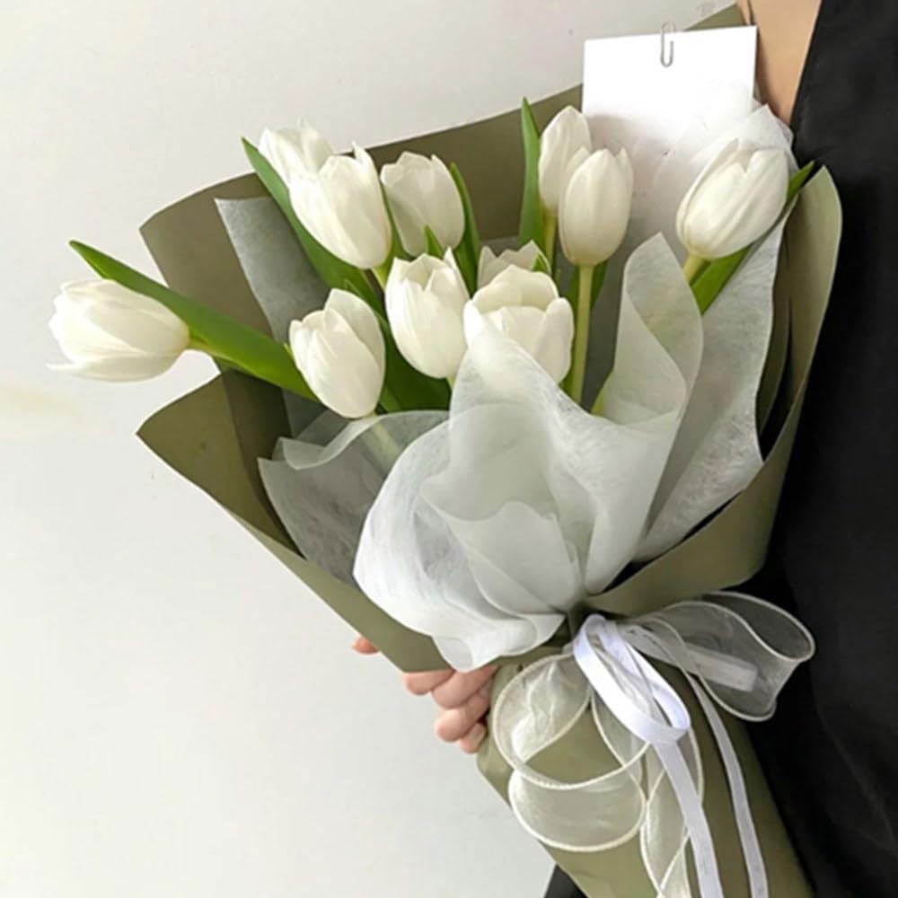 2 rolki papieru prezentowego - Wodoodporny bawełniany papier do pakowania kwiatów do bukietów świeżych kwiatów, elegancki pomysł na prezent na wesele, imprezę, walentynki, artykuły (kolor: zielony A)