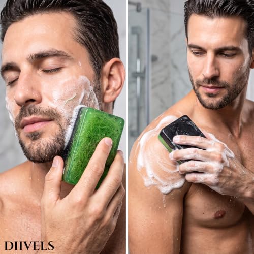 Image of Organic Handmade 2-in-1 Charcoal & Aloe Vera Soap - Natural Loofah Ayurvedic Exfoliating Scrub Bar for Tan Removal, Blackheads, Moisturizing & Deep Skin Detox, Bathing bar for Men & Women, Pack of 2 (120g x 2)