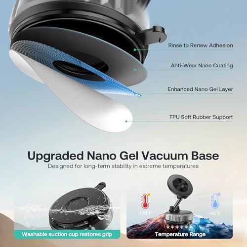 Image of Golinbox Upgraded Nano Gel Vacuum Magnetic Car Phone Holder for MagSafe 360 Adjustable, [100+LBS Suction & 3000gf Magnetic] Suction Cup Phone Mount for Your Car /Gym /Mirror Mount for iPhone & Android