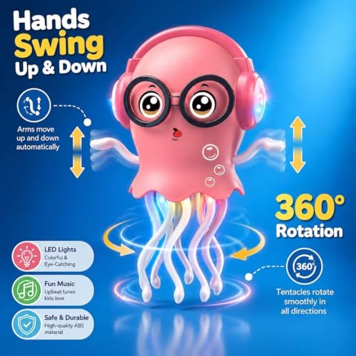 Image of Dancing Jellyfish Baby Toy, Electric Crawling Jellyfish Toy, Crawling Toy with Light and Sound - Interactive Tummy Time Toys for Boys Girls Birthday Gift (Turquoise /Multicolor)