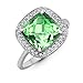 Jewelco Europa Juego de pavé de oro blanco de 9 ct, redondo H I1, diamante de 0,1 ct y verde cojín, anillo de grupo de halo de amatista de 3,4 ct, 13 mm