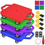 4 Pcs Sports Scooter Board with Handles,Sitting Scooter Board for Kids Children Gym Indoor Outdoor Activities，Equipped with Various Skateboard Accessories (Red,Green,Purple,Blue)