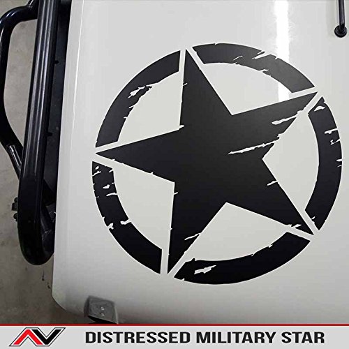 Distressed Oscar Mike Freedom Edition Star Hood Decal fits Wrangler and All Other 4x4 Models Universal fit 19" Matte Black Vinyl Install Kid Included with air Release Technology.