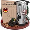 Heimfleiss® Glühweinkocher 10L aus Edelstahl | 1500W Einkochautomat für Glühwein, Punsch & Kakao | Glühweintopf mit Zapfhahn, Thermostat & Abtropfschale | 10 L Heissgetränkespender Heißgetränkeautomat