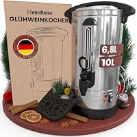 Heimfleiss® Glühweinkocher 10L aus Edelstahl | 1500W Einkochautomat für Glühwein, Punsch & Kakao | Glühweintopf mit Zapfhahn, Thermostat & Abtropfschale | 10 L Heissgetränkespender Heißgetränkeautomat