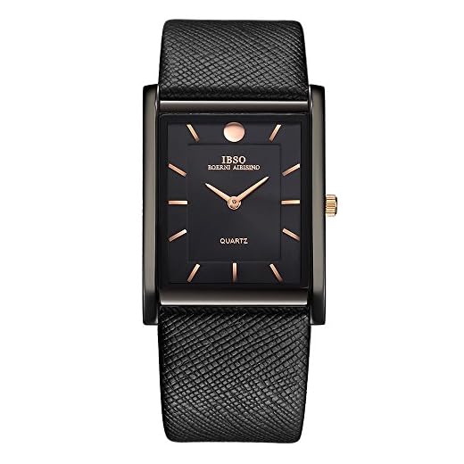 Men Watches 7MM Ultra-Thin Rectangle Dial Watch Classic Quartz Wristwatch (Black)