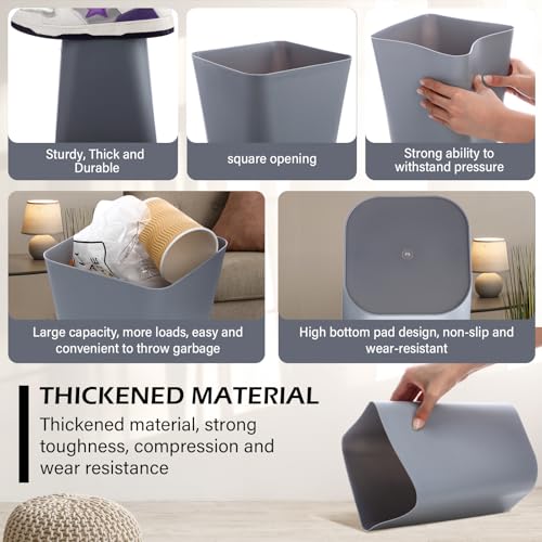 Image of Hoolerry 9 Pieces Garbage Can 2 Gallon Small Trash Cans Bulk Bathroom Trash Bin Plastic Wastebasket Square for Bedroom Slim Bathroom Trashcan Small Container for Kitchen Office Home Rooms(Grey)