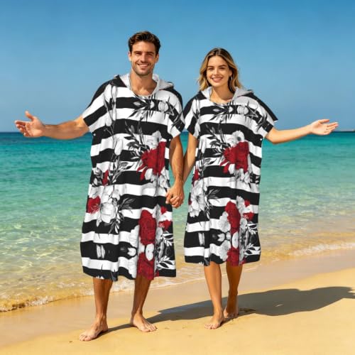 Poncho à capuche en microfibre imprimé roses pour le bain et le surf - 7