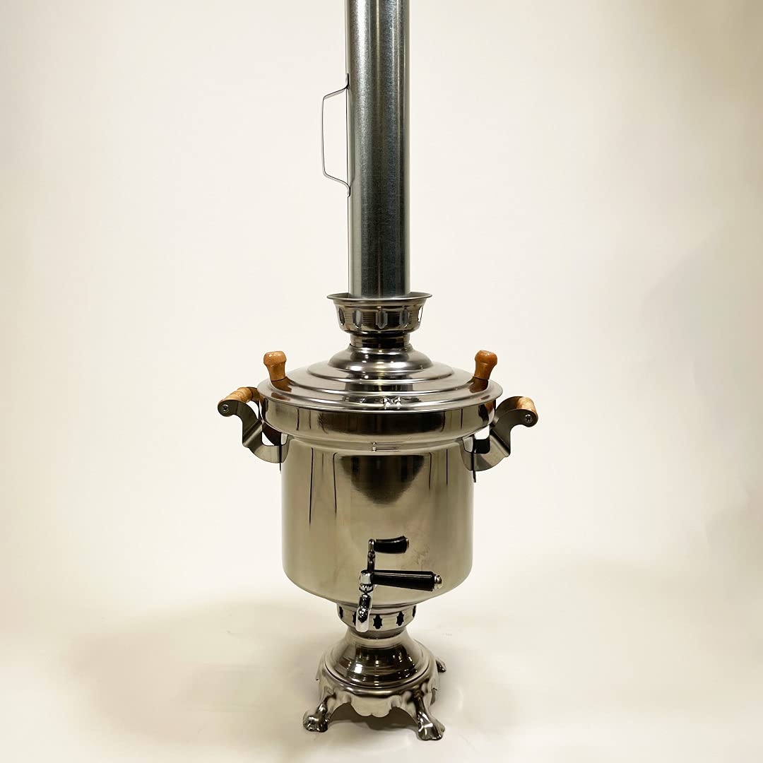 Grillpeter Holzkohle Samowar Edelstahl 5L mit Rauchrohr Teemaschine