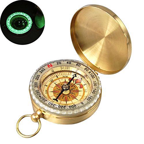 Owikar Boussole de poche portable classique montre Boussole extérieur de survie brillent dans le noir en métal antique Boussole militaire pour Expedition carte lecture randonnée Chasse Camping