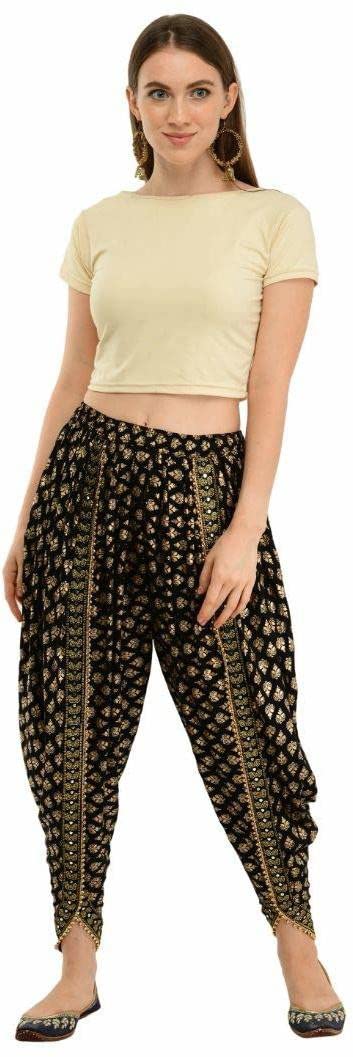 ZARAKI Rayon Harem Pants Ideal for Dance or Movement Dhoti Waist Size (32-38 INCHES (XL/XXL)) Black Printed Pack of 1 3