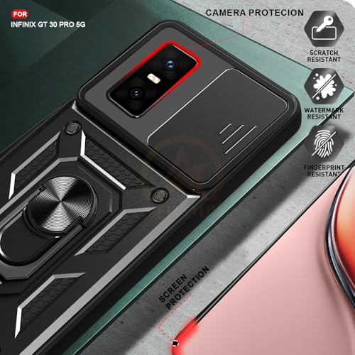 Image of Armor Bumper Back Cover Case for Infinix GT 30 Pro 5G Rotating Camera Cover, Ring Holder & Kickstand | Heavy Duty & 360 Degree Protection Infinix GT 30 Pro 5G Back Cover (Black)