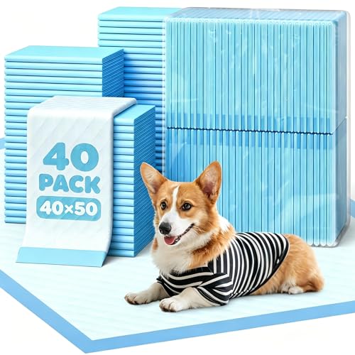 Empapadores Perros 40x50cm, 40 Unidades Alfombrillas Desechables para Mascotas,Almohadillas de adiestramiento de Perros y Cachorros,Base Impermeable Antifugas