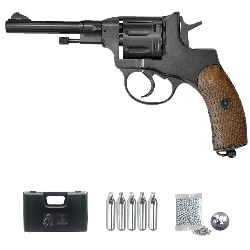 Pistola de balines Revólver Borner NGT Negra 4,5mm Pack con balines BB's, maletín y cargadores