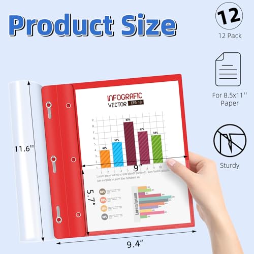 Image of HAUTOCO 12 Pack Plastic Report Covers with 3-Prong Fasteners Clear Front Presentation Folders Resume Folders for 8.5x11 Letter Size Paper, Document Report Cover for School Office Business, Red