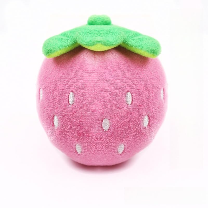DAFORERAL Embroidered Strawberry Plush Squeaky Toy Soft Plush Sound Toy for Dogs and Cats Pink