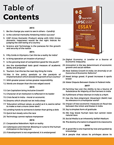 9 Year Wise UPSC Civil Services IAS Mains Essay Solved Papers (2013 - 2022) 3rd Edition