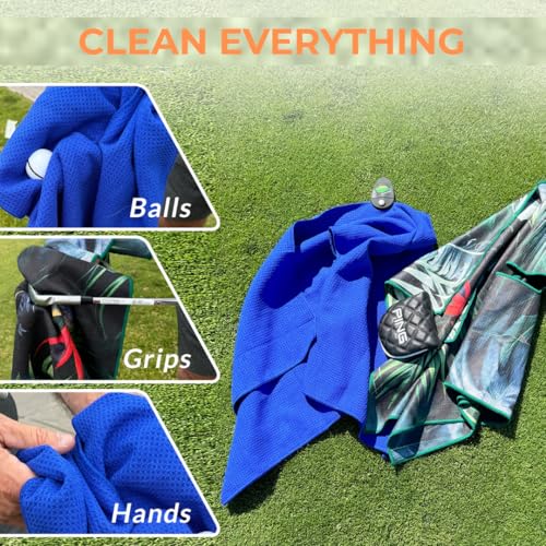 Serviette de golf magnétique microfibre Malo'o 101x50cm, pack de 2 accessoires de golf - 8