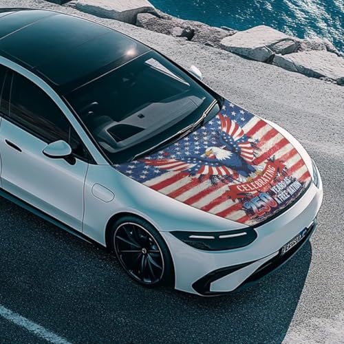 Image of Bald Eagle Car Hood Protector, 250 American Flag Can be Washed Automotive Exterior Accessories, Independence Day Car Hood Decoration and Protection(3X5FT)