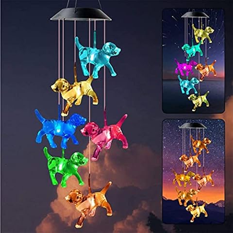 Reiei LED Solar Wind Chimes, Color Changing, Bird Dog Animal Hanging Wind Bell Chimes for Indoors Outdoors Fences Courtyards Windows Doors Front Porch Yard Garden Cover