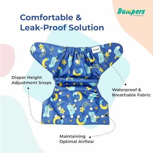 Image of Bumpers Premium & Ultra Soft Reusable Cloth Diaper with Insert Pads | Extra Absorbant, Washable, Waterproof & Adjustable Cloth Diaper for Babies /Kids, 3M-3Years (Combo, Free Size, Royal Blue+Beige)