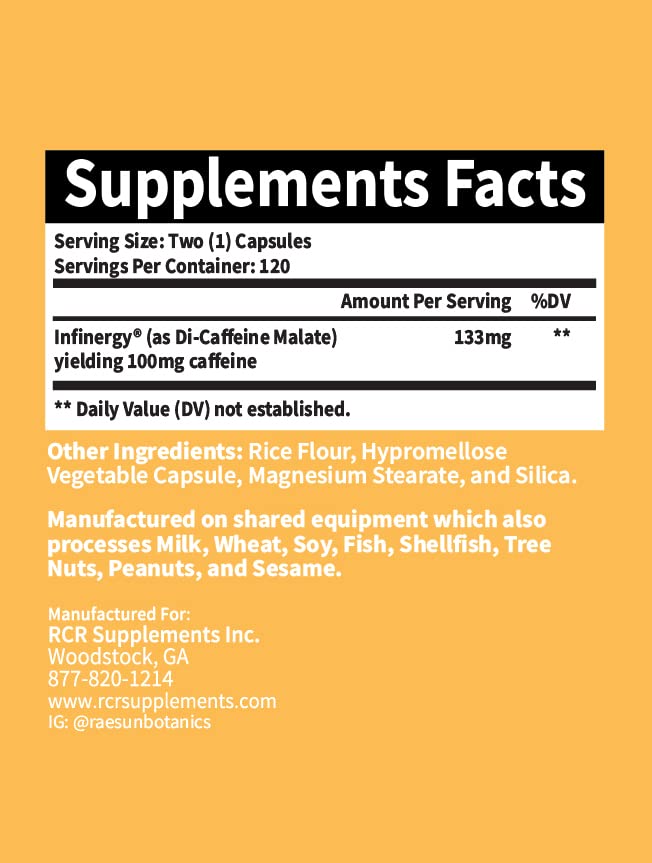 Image of Infinergy Di-Caffeine Malate 133mg Capsules 120ct for Energy, Caffeine Pills Sustained Release, Long Lasting, Focus & Concentration No Crash, Nootropic Brain Booster