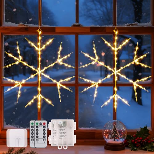 LED Weihnachtsdeko Fenster 21 100 LED (2 Stück) Schneeflocke Weihnachtsdeko Fenster Beleuchtet,...