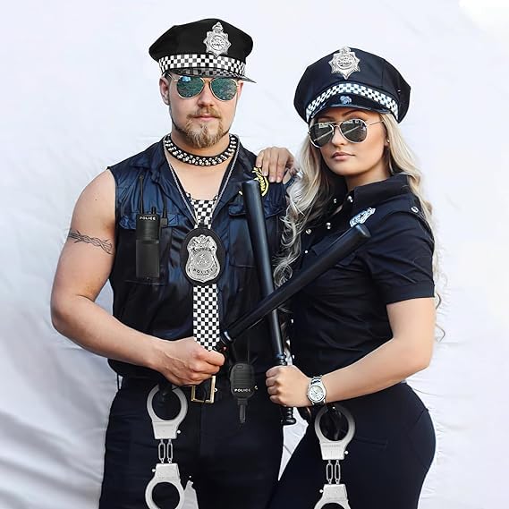 Pipihome Adult Police Costume Women, 8 Pcs Accessory Set including Police Hat, Handcuffs, Badge, Tie, Key, Baton - Image 4
