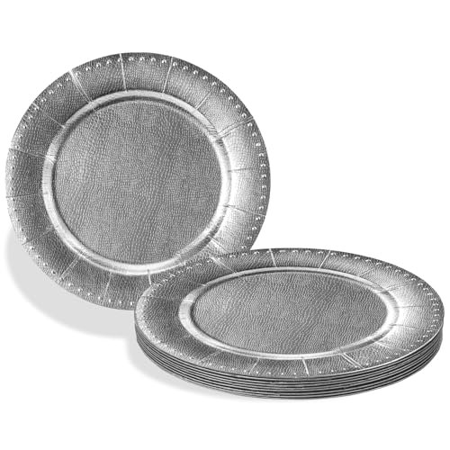 Silver with Beaded Rim Disposable Charger Paper Plates - 13 Silver with Beaded Rim Disposable Charger Paper Plates - 13