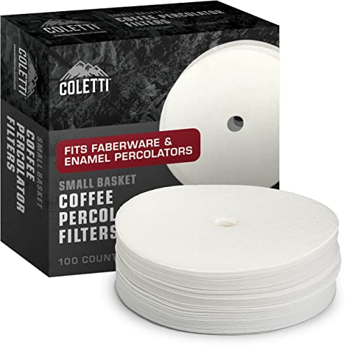 Coletti Filtres à café percolateur Classiques 3,33 Pouces - 100 filtres à café à disques pour percolateurs - Premium (Blanc - Papier, 3,33