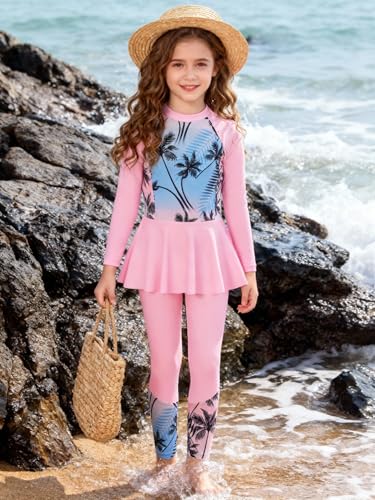Image of GRACE KARIN Girls Long Sleeve Swimsuit Mermaid Bathing Suit Rash Guard Swimwear 4 Piece Size 5-12