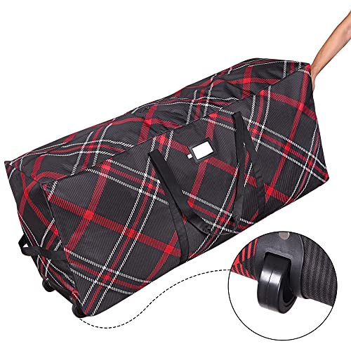 Propik Rolling Christmas Tree Storage Bag, Fits Up To 7.5 Ft. Tall Disassembled Holiday Tree, 22 Inch X 16 Inch X 50", Large Heavy Duty Plaid Xmas Storage Container With 2 Wheels & Handles thumb #4