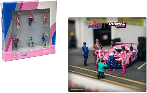 Tarmac Works & American Diorama T64F-001-PK - Juego de 6 figuras fundidas a presión para modelos a escala 1/64 de Race Day