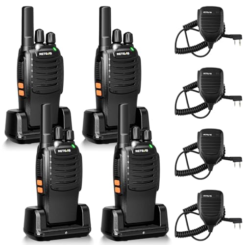 Retevis H-777 Walkie Talkies with Shoulder Mic,2 Way Radios Long Range,License-Free,LED Flashlight,Portable,Shock Resistant,for Family Outdoor Small Commercial (4 Pack)