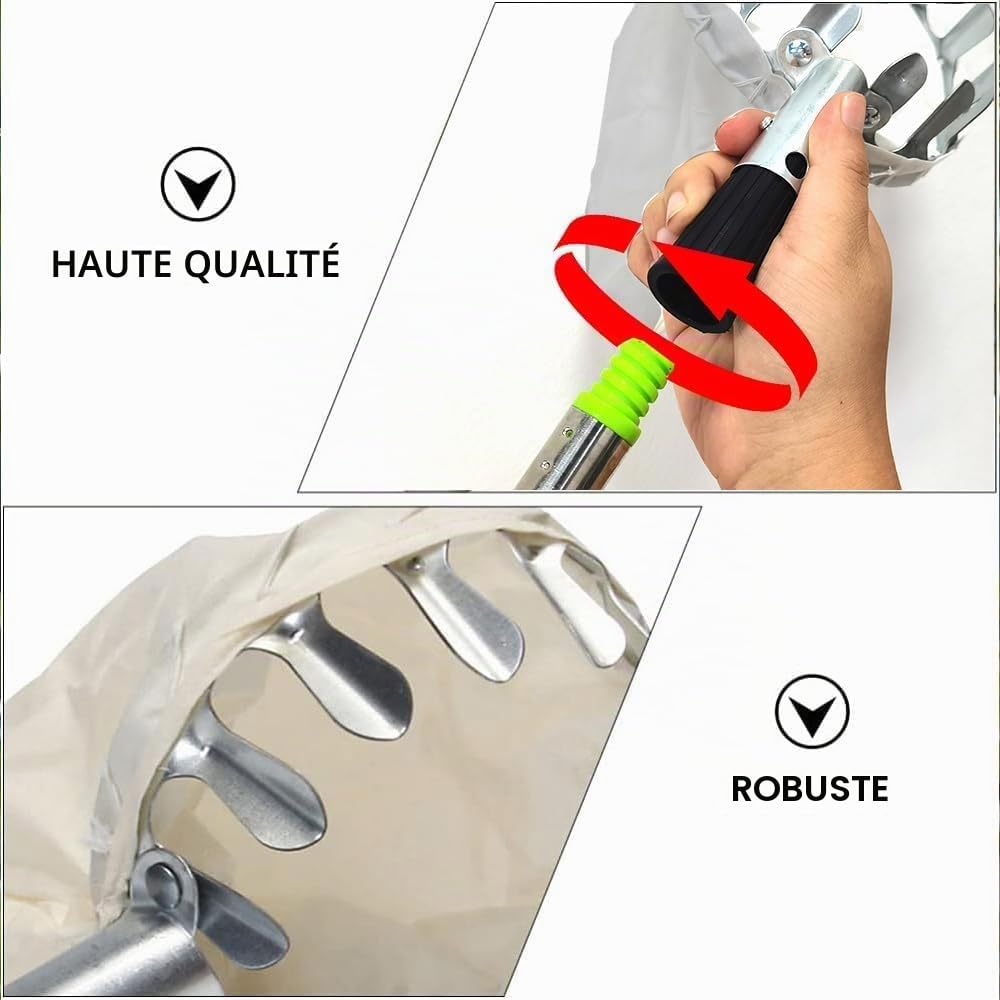 TUIBEIDAMAI Cueille-fruits avec manche télescopique 4,25M, Cueilleur de pommes Diamètre 16 cm, Cueilleur de cerises avec sac en coton, Récolteur de fruits en acier inoxydable pour cerises, Récolteur