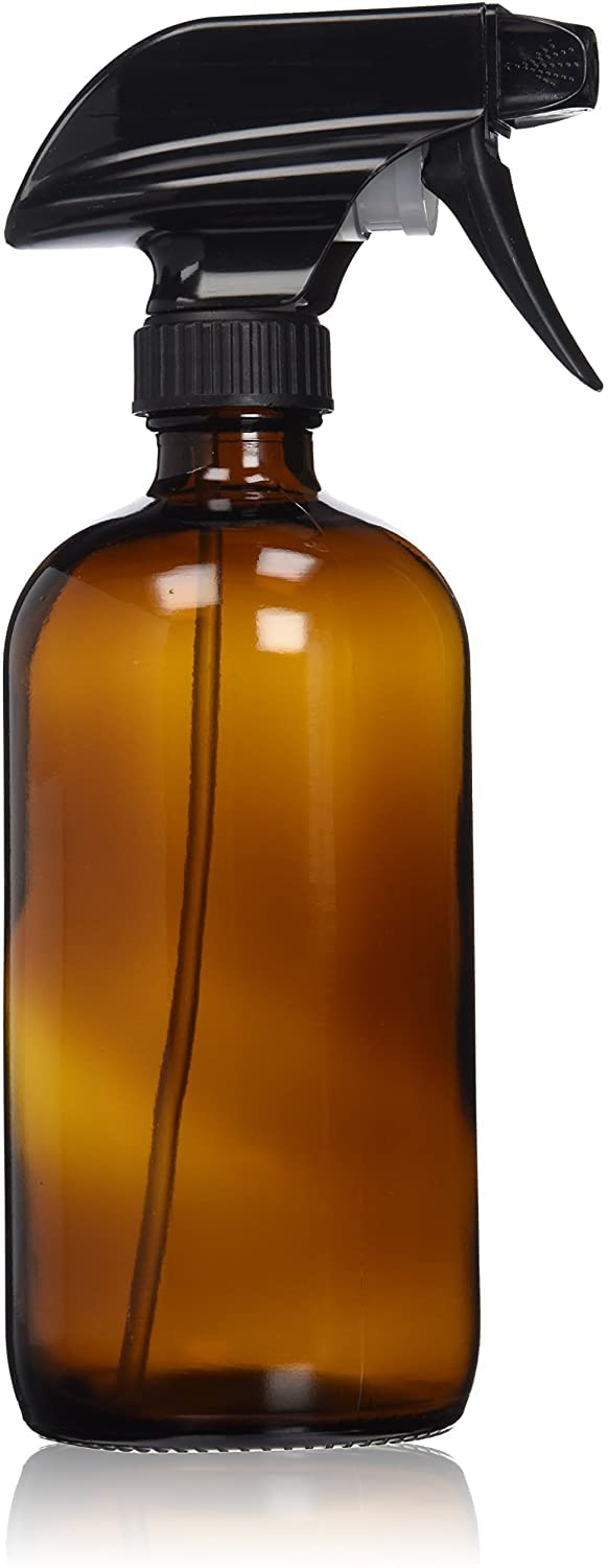 Empty Amber Glass Spray Bottle - Refillable Container is Great for Essential Oils, Homemade Cleaning Products, Aromatherapy - Durable Black Trigger Sprayer w/Mist & Stream Setting (16 oz-500 ml)