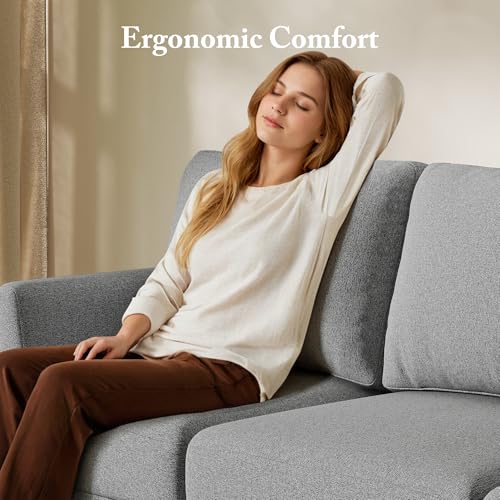 Image of Busaurus 3 Seater Sofa Couch with Deep Seats, 89 inch Mid Century Modern Upholstered Sofa with Armrests, Comfy Couches for Living Room, Bedroom, Apartment and Office, Grey