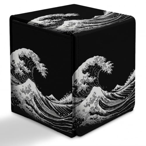 BVDIKMI Card Deck Box for Trading Cards, Card Storage Box Fits 100+ Single Sleeved Cards, PU Leather Strong Magnet Card Deck Case Holder for Magic Commander TCG CCG, Japanese Sea Wave