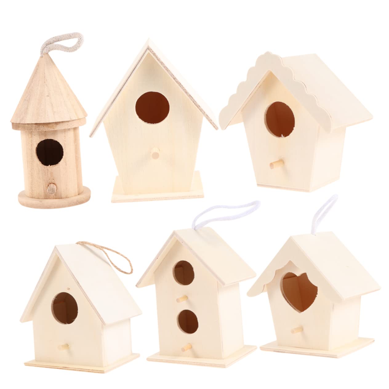 SEWACC 6 Stück Teiliges Diy Holzbausatz Vogelhaus Pädagogisches Bastelspielzeug für Bemalbarer Nistkasten mit Stabilem Standfuß Robuste Holzqualität als Dekoratives Desktopornament für