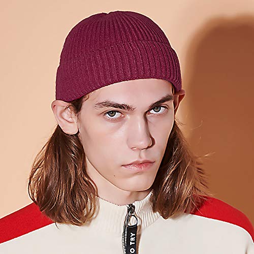 Choshion Warm Wool Cuffed Short Knit Fisherman Beanie For Men Women Winter Hats,Wine Red #TOP1