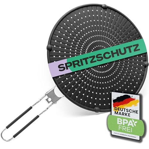 NetroxHome - Spritzschutz Pfannen faltbar aus Silikon - hitzebeständig lebensmittelfreundlich spülmaschinenfest - für Pfanne bis 30cm - Spritzschutzsieb Spritzschutzdeckel zum Braten Splash Guard
