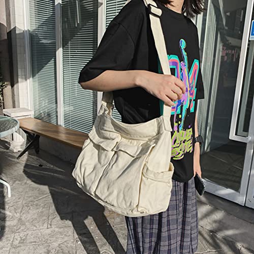 Image of Blostirno Canvas Messenger Bag Large Hobo Crossbody Bag with Multiple Pockets Shoulder Tote Bags for Women and Men