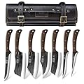 HOSHANHO Butcher Knife Set, Hand Forged Butcher Chef Knife Set with Roll Bag, Sharp Meat Cleaver Knife & Bone Chopper Knives & Fillet Knives for Home & Camping & BBQ Gift for Men