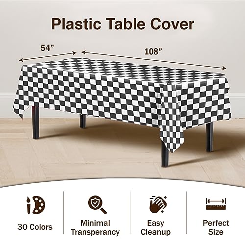 Image of Party Solids Checkered Rectangular Plastic Tablecloth - 54x108 Inch, Pack of 24