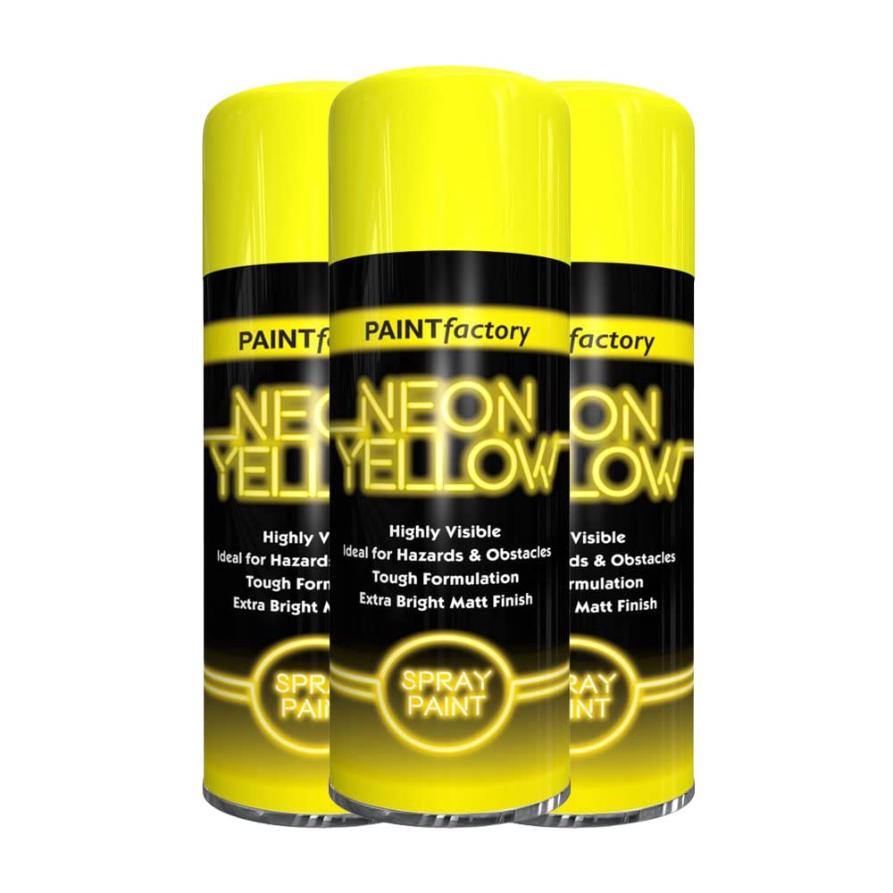 Classic Signature - 3 x Neon Yellow 200ML, Spray Paint Aerosol Fluorescent Bright Graffiti (Banksey) Matt Finish
