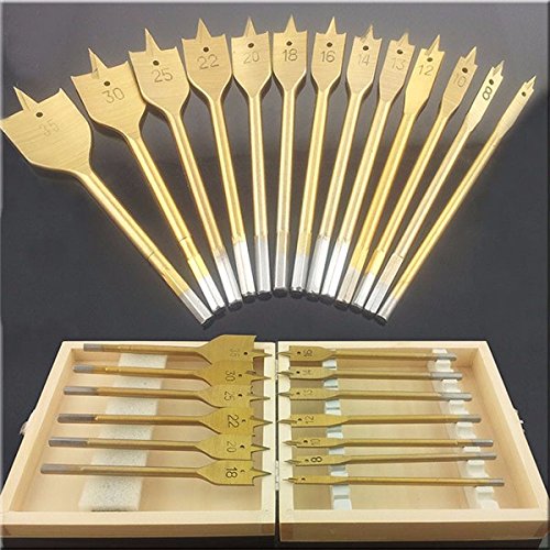EsportsMJJ 13Pcs 1/4 Pulgadas De Caña De Titanio Recubierto 6-35 mm Máquina Plana De Madera Pala Brocas Taladradoras Set