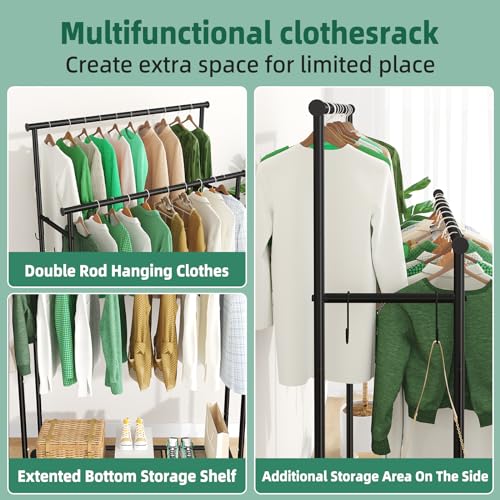 Double Rod Clothing Garment Rack on Wheels (45 Inches, Black)